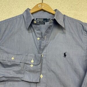 Polo Ralph Lauren Button Down Mens 16 Blue Andrew Shirt Micro Stripe Cotton